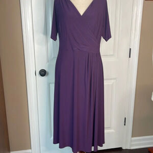 MSK Womens Purple Surplice Neck Short Sleeve Midi Dress Size 1X